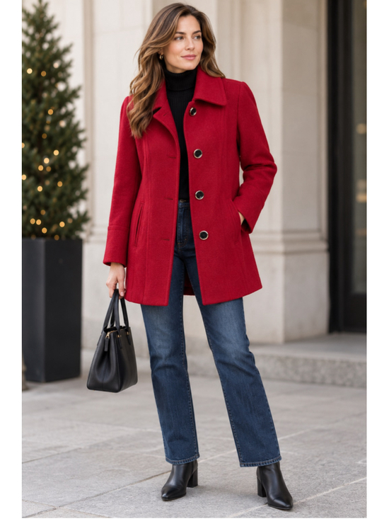 St. John's Bay Jackets & Blazers - St Johns Bay Red Wool Blend Car Coat L Classic Button Front Winter